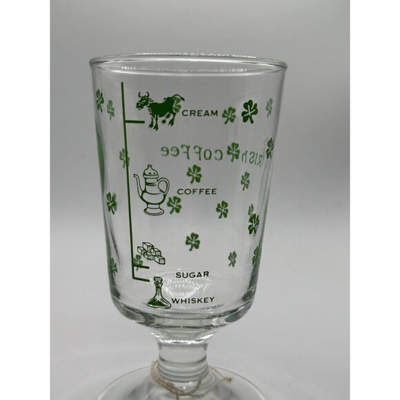 Irish Coffee Glass With Green Shamrock Pattern & Recipe Detail St Patrick's Day - Picture 9 of 11